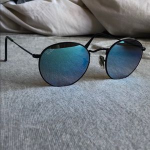 Small Blue lens Ray Bans with black frame